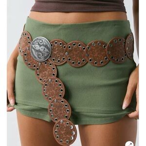 Silence + Noise Brown Leather Grommet Belt Metal Accents Boho Western Sz S/M